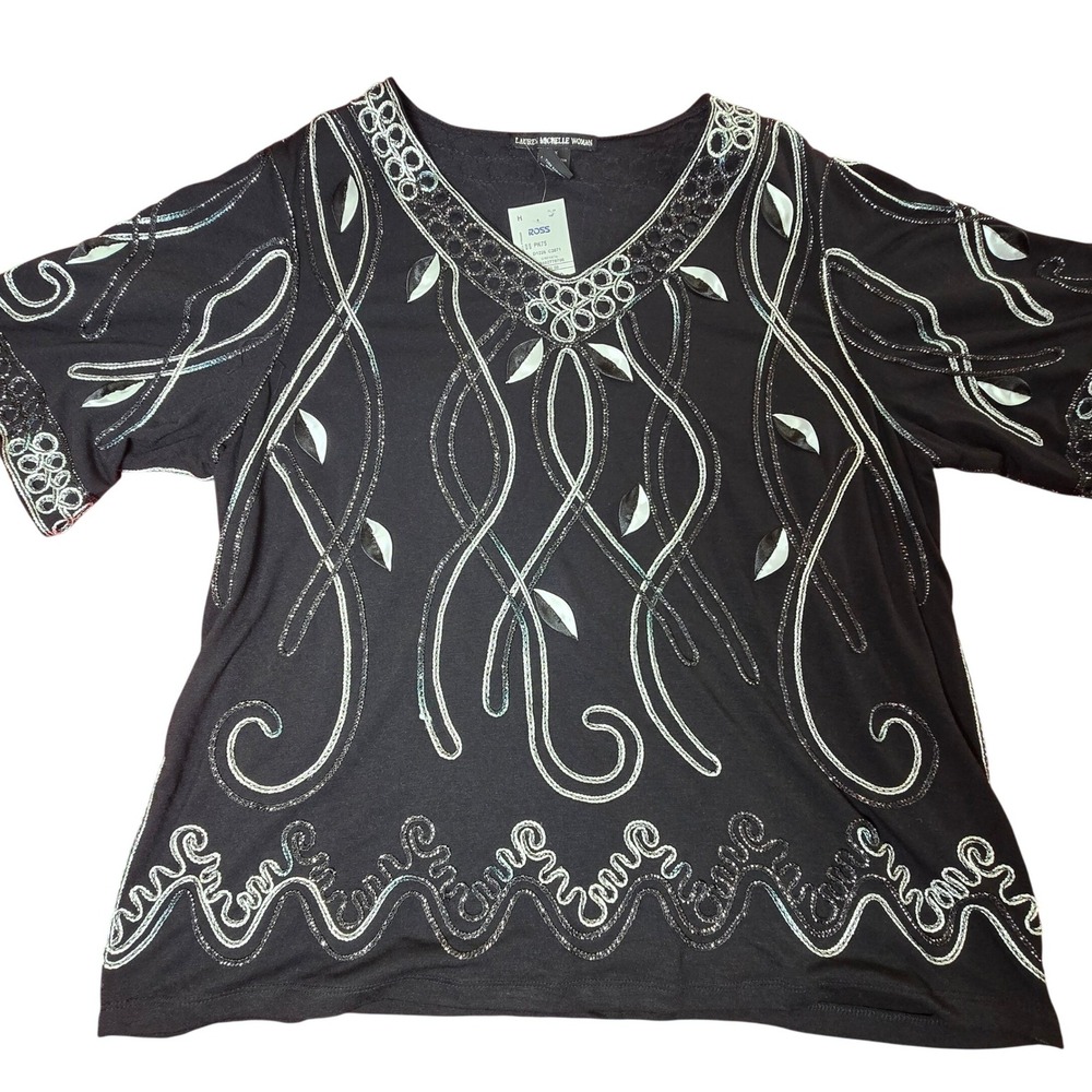 Lauren Michelle Woman 2X Heavy sparkly Long Dress Shirt wide sleeves Wedding NWT